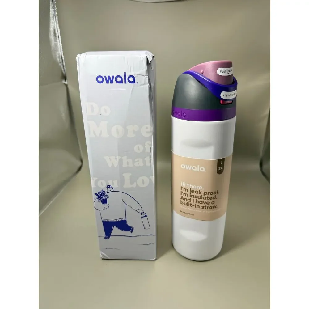 Owala FreeSip 24 oz stainless steel water bottle. 24 ounces. Leak-proof design.